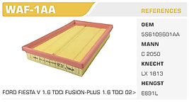 HAVA FİLTRESİ FORD FIESTA V 1.6 TDCI FUSION-PLUS 1.6 TDCI 02>