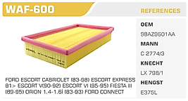 HAVA FİLTRESİ FORD ESCORT CABRIOLET (83-98) ESCORT EXPRESS  81> ESCORT V(90-92) ESCORT VI (95-95) FIESTA III  (89-95) ORION 1.4-1.6İ (83-93) FORD CONNECT