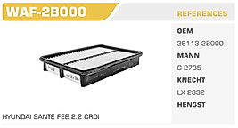 HAVA FİLTRESİ HYUNDAI SANTE FEE 2.2 CRDI