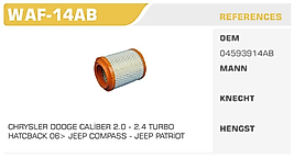 HAVA FİLTRESİ CHRYSLER DODGE CALİBER 2.0 - 2.4 TURBO  HATCBACK 06> JEEP COMPASS - JEEP PATRİOT