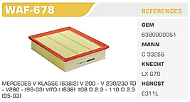 HAVA FİLTRESİ MERCEDES V KLASSE (638/2) V 200 - V 230/230 TD - V280 - (96-03) VITO I (638) 108 D 2.3 - 110 D 2.3  (95-03