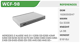 POLEN FİLTRESİ MERCEDES E KLASSE W/S 211 E200 CDI E200 KOMP.  E220 CDI E230-E240-E270 CDI E280-E300-E320-E350 E400 CDI E420-E500 CDI E55 AMG E63 AMG 02>