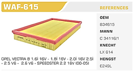 HAVA FİLTRESİ OPEL VECTRA B 1.6İ 16V - 1.8İ 16V - 2.0İ 16V 2.5İ  - 2.5 V6 -  2.6 V6 - SPEEDSTER 2.2 16V (00-05)
