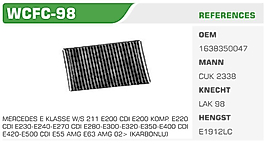 POLEN FİLTRESİ MERCEDES E KLASSE W/S 211 E200 CDI E200 KOMP. E220  CDI E230-E240-E270 CDI E280-E300-E320-E350-E400 CDI  E420-E500 CDI E55 AMG E63 AMG 02> (KARBONLU)