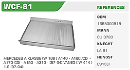 POLEN FİLTRESİ MERCEDES A KLASSE (W 168 ) A140 - A160 /CDI  A170-CDI - A190 - A210 - (97-04) VANEO ( W 414 )  1.6 (97-04)