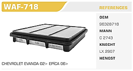HAVA FİLTRESİ CHEVROLET EVANDA 02> EPİCA 06>