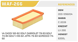 HAVA FİLTRESİ VA CADDY 82-92 GOLF CABRİOLET 79-93 GOLF  74-84 GOLF II 83-92 JETTA 79-83 SCIROCCO 74 92