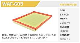 HAVA FİLTRESİ OPEL ASTRA F - ASTRA F CABRİO 1.4İ - 1.6İ - 1.6İ  ECO 2.0İ (91-01) KADETT E 1.7D (84-94>