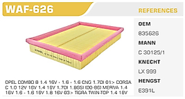 HAVA FİLTRESİ OPEL COMBO B 1.4 16V - 1.6 - 1.6 CNG 1.7DI 01> CORSA  C 1.0 12V 16V 1.4 16V 1.7DI 1.8GSI (00-86) MERİVA 1.4  16V 1.6 - 1.6 16V 1.8 16V 03> TİGRA TWİN-TOP 1.4 16V