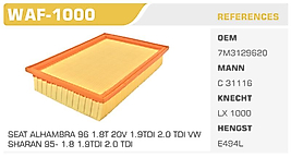 HAVA FİLTRESİ SEAT ALHAMBRA 96 1.8T 20V 1.9TDI 2.0 TDI VW  SHARAN 95- 1.8 1.9TDI 2.0 TDI