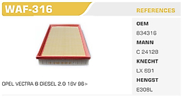 HAVA FİLTRESİ OPEL VECTRA B DİESEL 2.0 16V 96>
