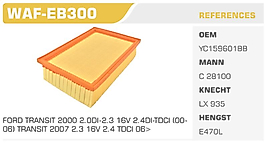 HAVA FİLTRESİ FORD TRANSIT 2000 2.0DI-2.3 16V 2.4DI-TDCI (00 06) TRANSIT 2007 2.3 16V 2.4 TDCI 06