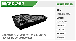 POLEN FİLTRESİ MERCEDES S  KLASSE (W 140 ) (91-98) CL  (CL140) (96-98) (KARBONLU)
