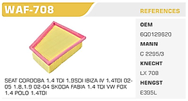 HAVA FİLTRESİ SEAT CORDOBA 1.4 TDI 1.9SDI IBIZA IV 1.4TDI 02 05 1.8,1.9 02-04 SKODA FABIA 1.4 TDI VW FOX  1.4 POLO 1.4TDI