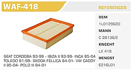 HAVA FİLTRESİ SEAT CORDOBA 93-99 - IBIZA II 93-99- INCA 95-04  TOLEDO 91-99- SKODA FELLICA 94-01- VW CADDY  II 95-04- POLO III 94-01