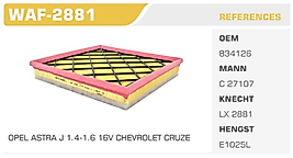 HAVA FİLTRESİ OPEL ASTRA J 1.4-1.6 16V CHEVROLET CRUZE