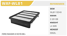 HAVA FİLTRESİ FORD RANGER 2.5D-TD 99>