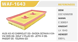 HAVA FİLTRESİ AUDI A3 A3 CABRIOLET 03--SKODA OCTAVIA II 04-  VW EOS 06- GOLF V PLUS 03- JETTA III 06-  PASSAT 05- TOURAN 03