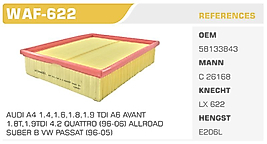 HAVA FİLTRESİ AUDI A4 1.4,1.6,1.8,1.9 TDI A6 AVANT  1.8T,1.9TDI 4.2 QUATTRO (96-06) ALLROAD   SUBER B VW PASSAT (96-05)