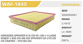 HAVA FİLTRESİ VW CRAFTER 30 , 35 , 50 2.5 TDI -MERCEDES SPRINTER 616 CDI (01-06) V KLASSE   (638/2) V 200 CDI (96-03) SPRINTER CDI 210 CDI  VW CRAFTER - VITO (95-03)