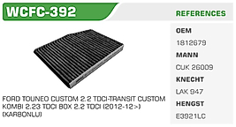 POLEN FİLTRESİ TOURNEO CUSTOM 12> TRANSIT V363 14> KARBONLU Koli: 36 Ad.